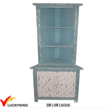 Gabinete de esquina de madera alto de diseño antiguo azul antiguo